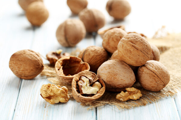 cracked walnuts close up