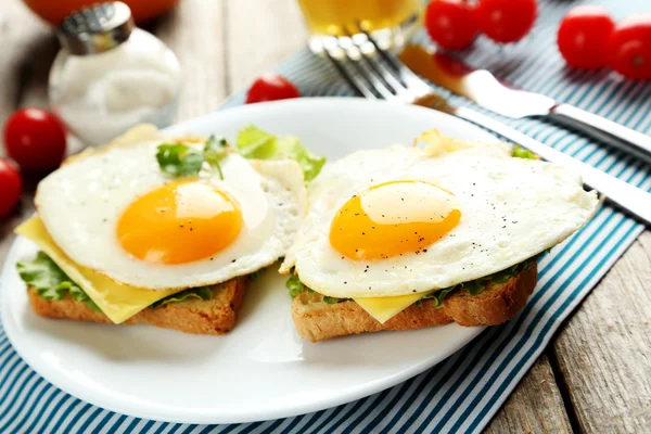Fried eggs with toasts — Stock Photo, Image