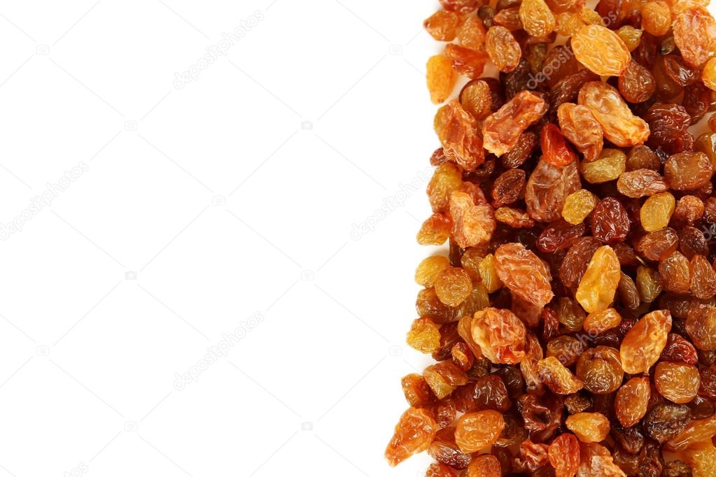 Dried raisins on a white
