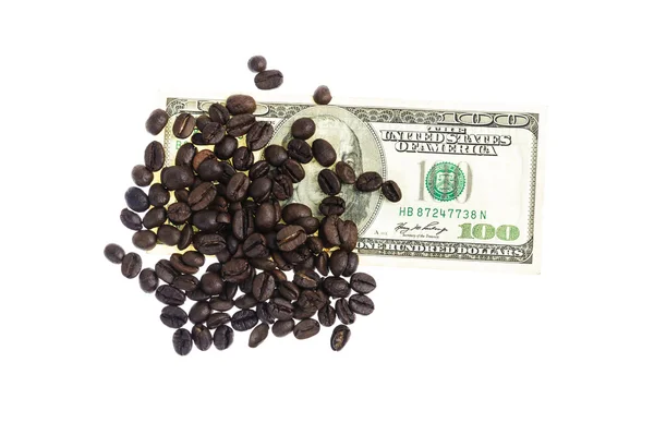 Coffee bean with Several kind of bank notes and coin