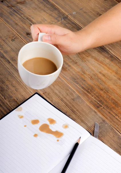 Coffee in cup drop on the white page