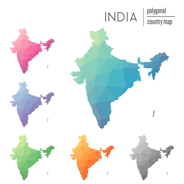 Ensemble de cartes vectorielles polygonales de l'Inde . — Image vectorielle