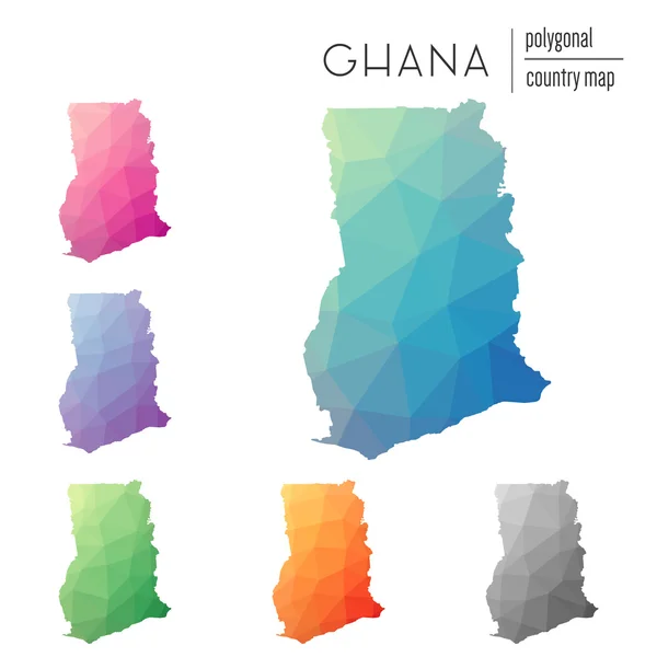 Conjunto de mapas poligonais vetoriais do Gana . — Vetor de Stock