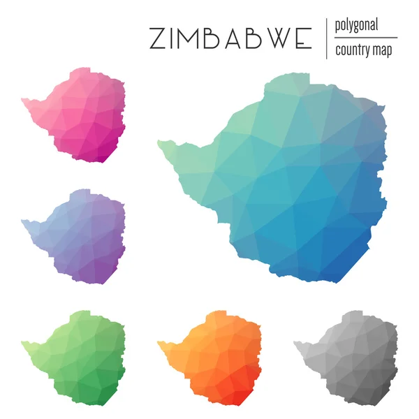 Set van vector veelhoekige Zimbabwe kaarten. — Stockvector