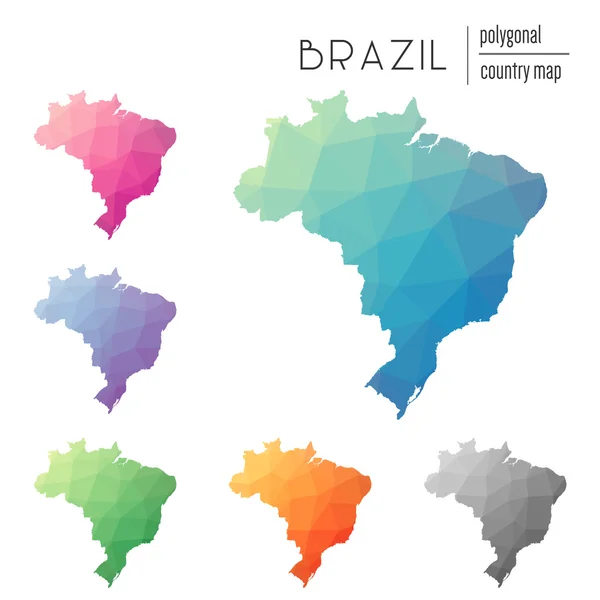 Conjunto de mapas vetoriais poligonais do Brasil . —  Vetores de Stock