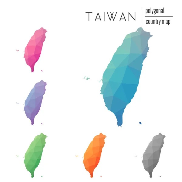 Set di vettori poligonali Taiwan, Repubblica Della Cina mappe . — Vettoriale Stock