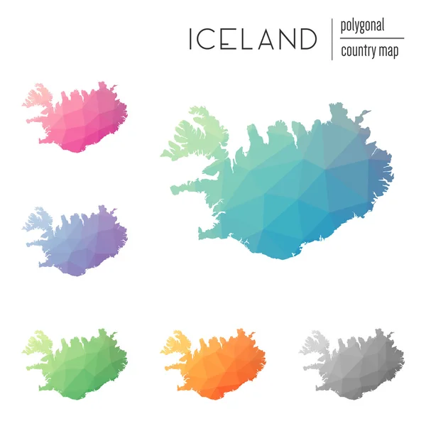 Ensemble de cartes vectorielles polygonales Islande . — Image vectorielle