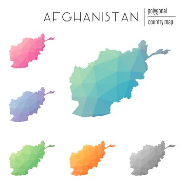 Vektör çokgen Afganistan haritaları kümesi.