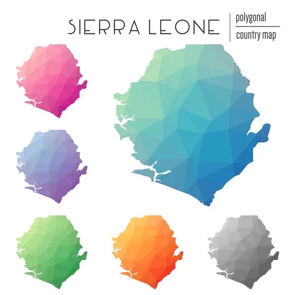 Uppsättning av vektor månghörniga Sierra Leone kartor. — Stock vektor