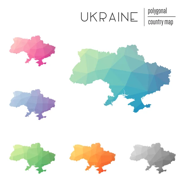 Set of vector polygonal Ukraine maps. — Stock Vector