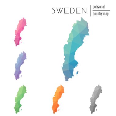 Set of vector polygonal Sweden maps. clipart
