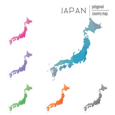 Vektör poligonal Japonya haritaların seti.