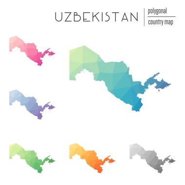 Vektör poligonal Özbekistan haritaların seti.