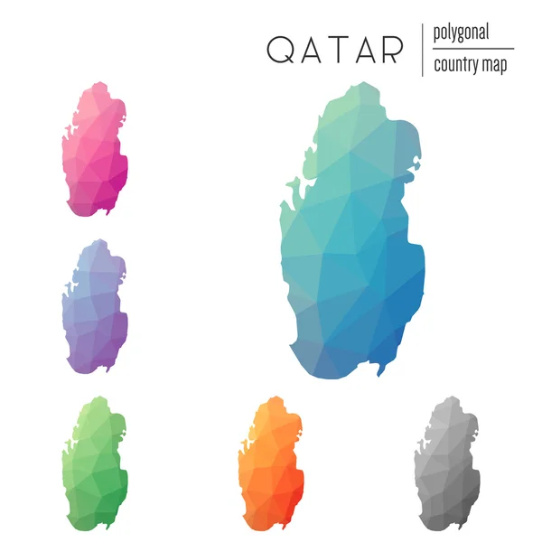Set di mappe vettoriali poligonali Qatar . — Vettoriale Stock