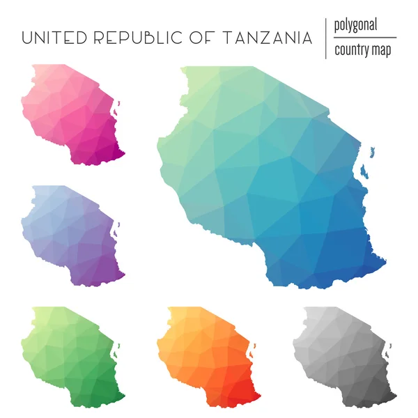 Conjunto de vector poligonal Tanzania, República Unida de mapas . — Archivo Imágenes Vectoriales