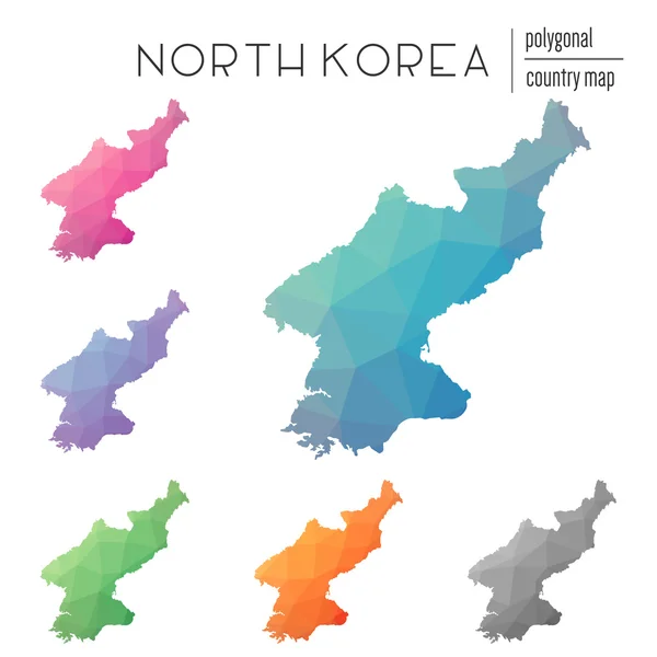 Serie di vettori poligonali Corea, Popolo Democratico% 27s Repubblica delle mappe . — Vettoriale Stock