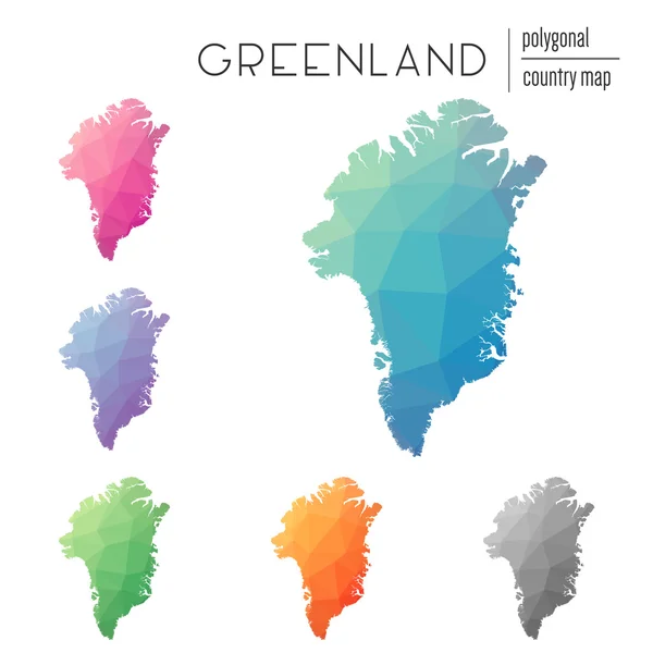 Ensemble de cartes vectorielles polygonales du Groenland . — Image vectorielle