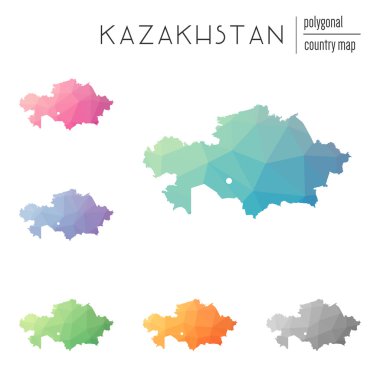 Vektör poligonal Kazakistan haritaların seti.