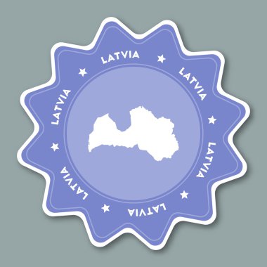 Modaya uygun renklerde Letonya harita etiketi.