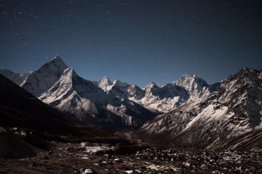 Ama Dablam mountain panoramic view on a starry night. clipart