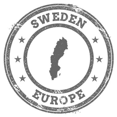 İsveç grunge kauçuk pul haritası ve metin.