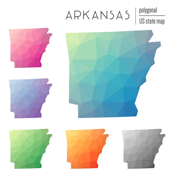 Conjunto de mapas poligonais vetoriais Arkansas . — Vetor de Stock
