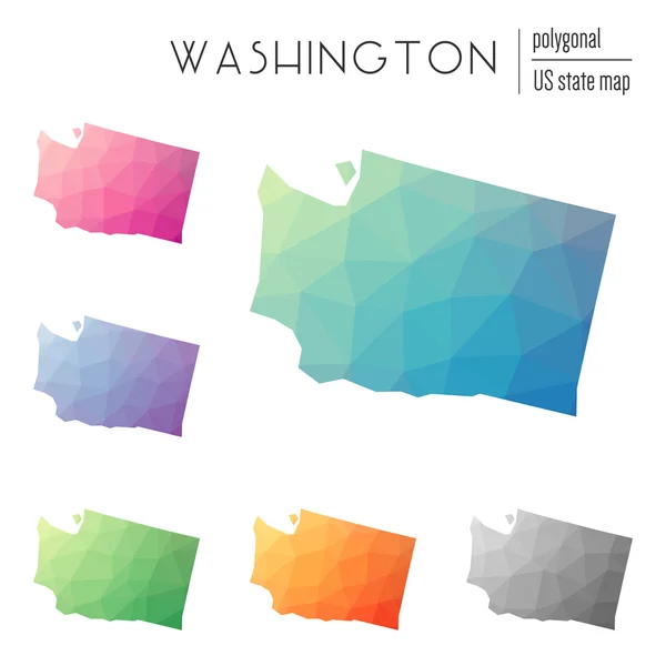 Ensemble de cartes vectorielles de Washington polygonales . — Image vectorielle