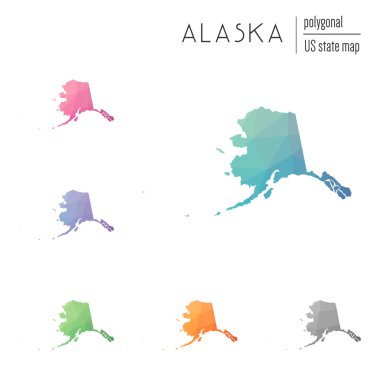 Vektör poligonal Alaska haritaların seti.