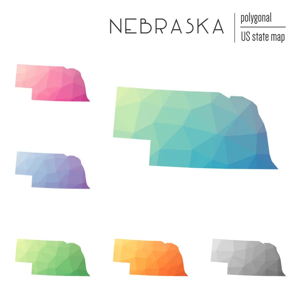 Ensemble de cartes vectorielles polygonales du Nebraska . — Image vectorielle