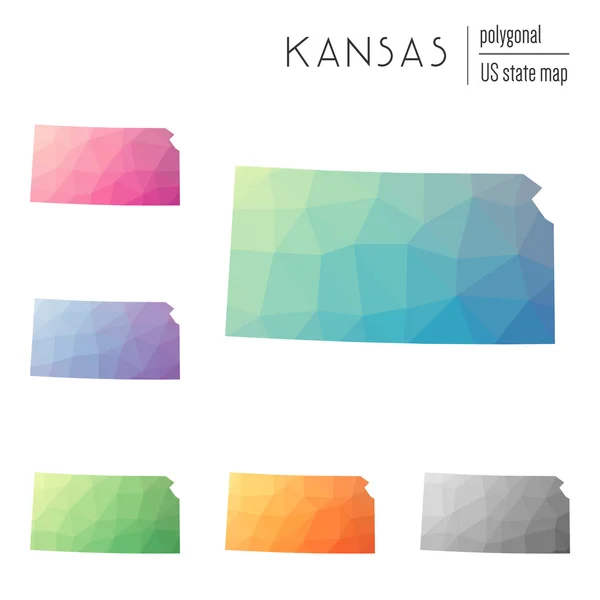 Vektör poligonal Kansas haritaların seti. — Stok Vektör