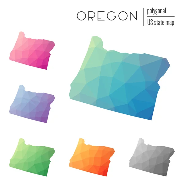 Set van vector veelhoekige Oregon kaarten. — Stockvector