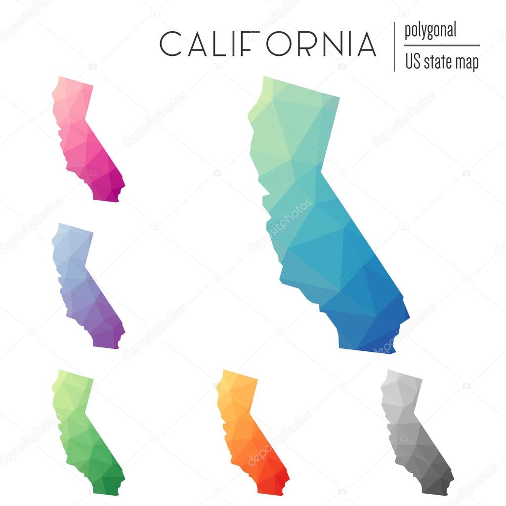 Set of vector polygonal California maps.