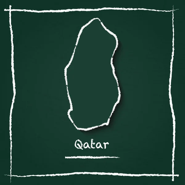 Qatar outline vector map hand drawn with chalk on a green blackboard.