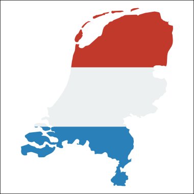 Ulusal bayraklı Hollanda yüksek çözünürlüklü harita.