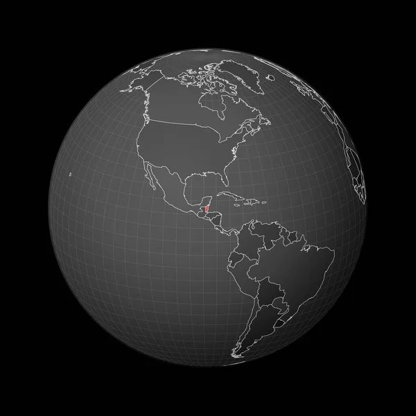 Globo escuro centrado em Belize País destacado com cor vermelha no mapa mundial Mundo satélite —  Vetores de Stock