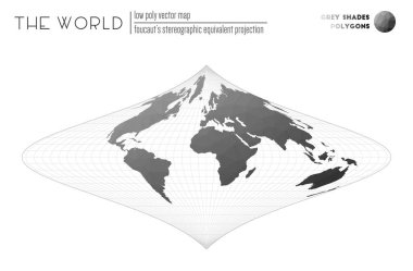 Çokgen biçiminde dünya haritası Foucauts stereografik eşdeğer dünya Grey projeksiyonu