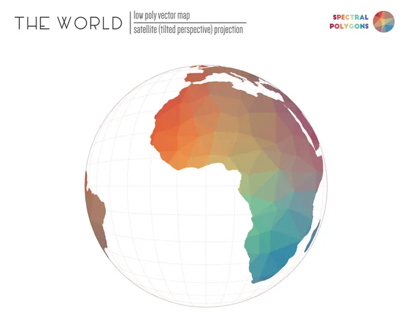 Abstracte geometrische wereldkaart Satellietgekanteld perspectief projectie van de wereld Spectraal — Stockvector