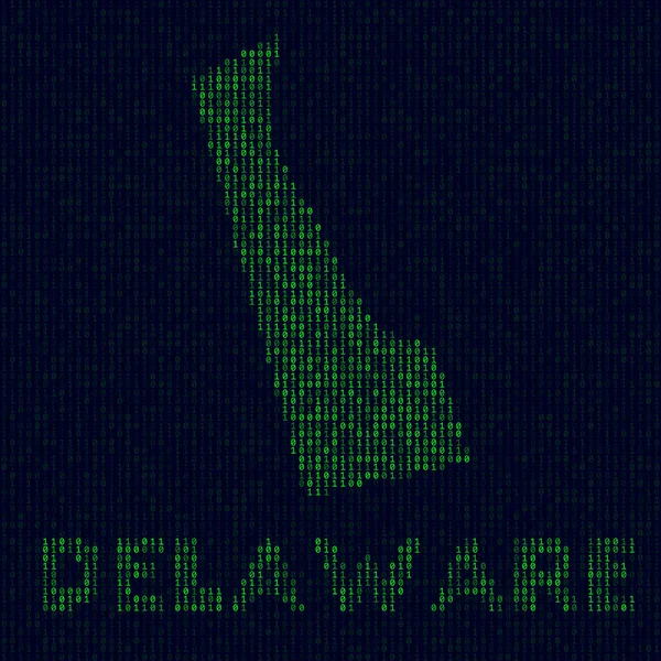 Logo Delaware numérique Symbole d'État américain dans le style de pirate Carte de code binaire du Delaware avec l'État américain — Image vectorielle