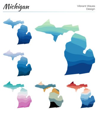 Michigan Vibrant dalgalarının vektör haritaları. Parlak haritamız geometrik pürüzsüz.