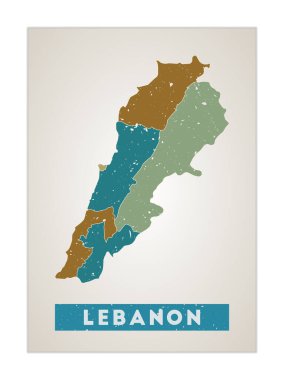 Lübnan Harita Ülke posteri ile bölgeler Lübnan 'ın eski grunge desen şekli ülke adı ile