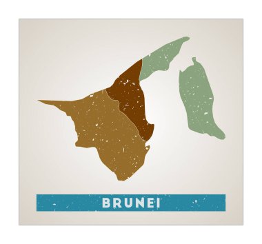 Brunei Harita Ülke posteri ile bölgeler Brunei 'nin eski grunge desen şekli ülke adı ile