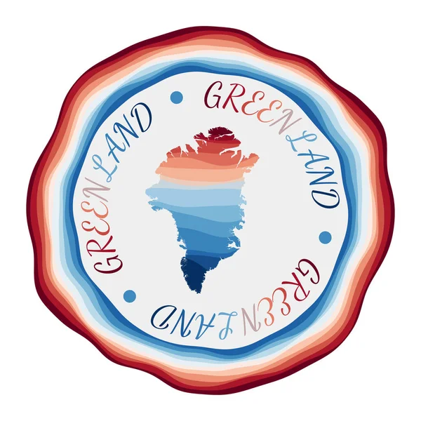 Insignia de Groenlandia Mapa del país con hermosas olas geométricas y vibrante marco azul rojo Vivid — Vector de stock