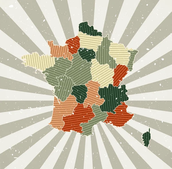 Frankrike vintage karta Grunge affisch med karta över landet i retro färg palett Form av Frankrike — Stock vektor