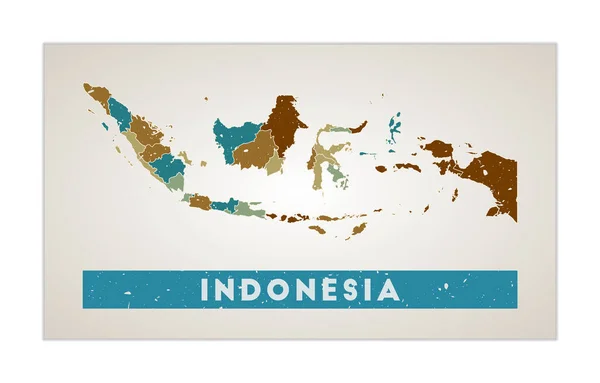 Mapa de Indonesia Cartel del país con regiones Old grunge texture Forma de Indonesia con país — Vector de stock