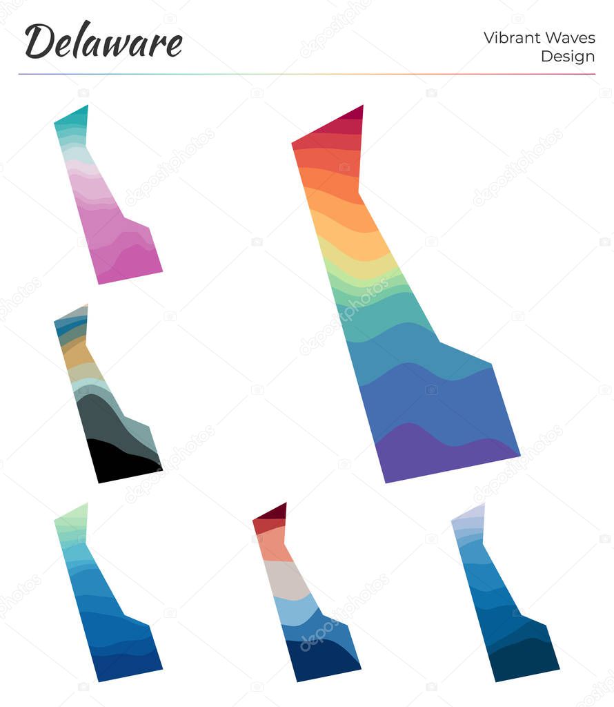 Set of vector maps of Delaware Vibrant waves design Bright map of us state in geometric smooth