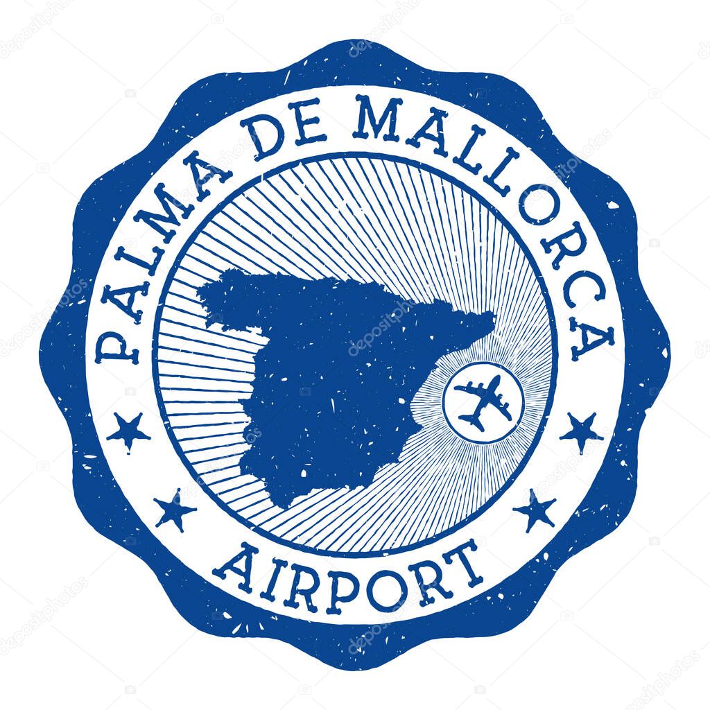 Palma De Mallorca Airport stamp Airport of Palma De Mallorca round logo with location on Spain map