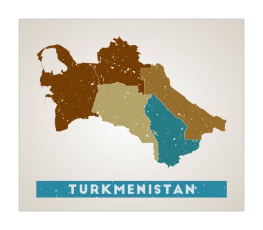 Türkmenistan Haritası Bölgeli Ülke posteri Türkmenistan 'ın eski grunge desenli