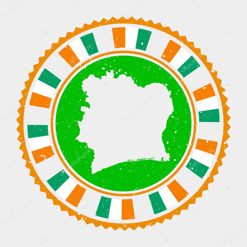 Ivory Coast grunge stamp Round logo with map and flag of Ivory Coast Country stamp Vector