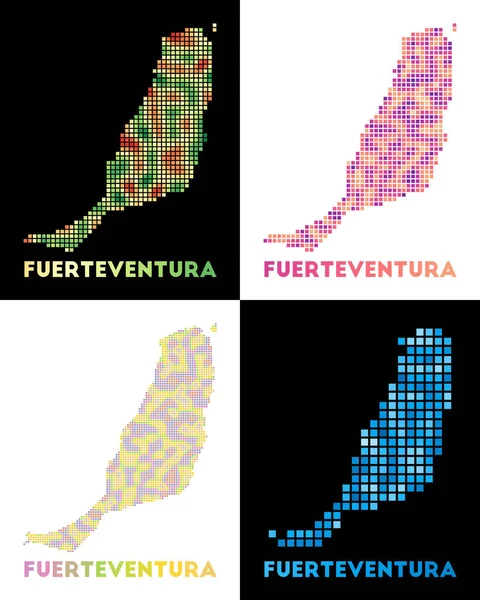 Fuerteventura mapa Colección de mapa de Fuerteventura en estilo punteado Fronteras de la isla llena — Vector de stock