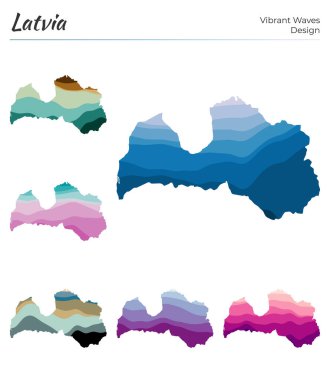 Letonya Vibrant dalgalarının vektör haritaları geometrik düz eğriler halinde ülkenin Parlak haritasını dizayn eder